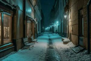 Winter snow city street. Generate Ai photo