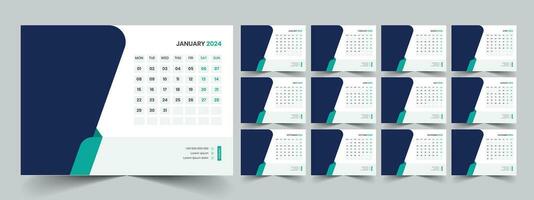 Calendar 2024 planner corporate template design set. Week starts on Monday. template for annual calendar 2024 vector