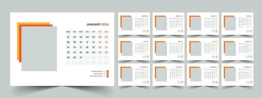 Calendar 2024 planner corporate template design set. Week starts on Monday. template for annual calendar 2024 vector