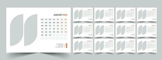 Calendar 2024 planner corporate template design set. Week starts on Monday. template for annual calendar 2024 vector