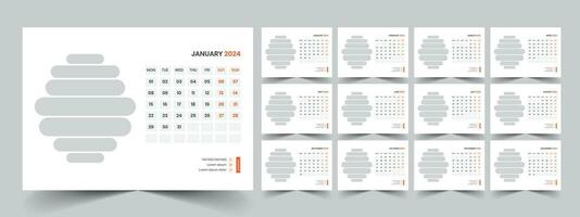 Calendar 2024 planner corporate template design set. Week starts on Monday. template for annual calendar 2024 vector