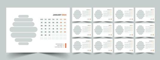 Calendar 2024 planner corporate template design set. Week starts on Monday. template for annual calendar 2024 vector