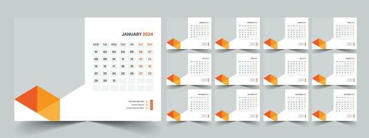 Calendar 2024 planner corporate template design set. Week starts on Monday. template for annual calendar 2024 vector