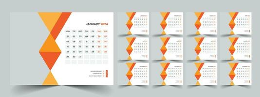 Calendar 2024 planner corporate template design set. Week starts on Monday. template for annual calendar 2024 vector