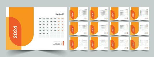 Calendar 2024 planner corporate template design set. Week starts on Monday. template for annual calendar 2024 vector