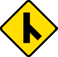 scheef kant weg knooppunt Aan Rechtsaf, weg tekens, waarschuwing tekens pictogrammen. png
