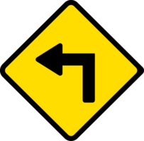 afiado curva para esquerda, estrada sinais, Atenção sinais ícones. png