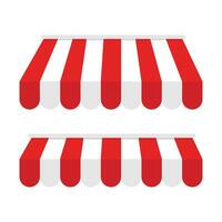 Red striped awnings vector. Canopy for restaurant, cafe, hotel, or store. Tent roof, vector template