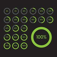 Infographic diagrams set with circles divided by percentages in five increment steps from 0 to 100 vector