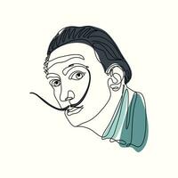 Salvador Dali vector one line art portrait. Famous Spanish artist