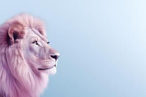 Minimalism Lion Side Front View Over Blue Background With Abstract Gradient Background photo