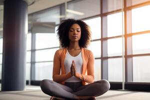 Curly Hair Women Yoga Meditating AI Generative photo