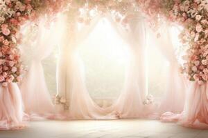 Beautiful Pink Roses and Tulle Curtains in a Room Romantic and Elegant AI Generative photo