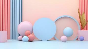 3D geometric background with pastel color style. AI Generative photo
