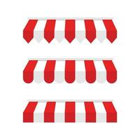 Striped red and white sunshade. Striped awnings vector. Canopy for restaurant, cafe, hotel, or store. Tent roof, template for design. vector