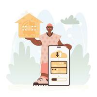 A Vector Chart of a man Holding a Private Picture with the Carving IoT, Celebrating Sharp Private Organize and Progressed Living.