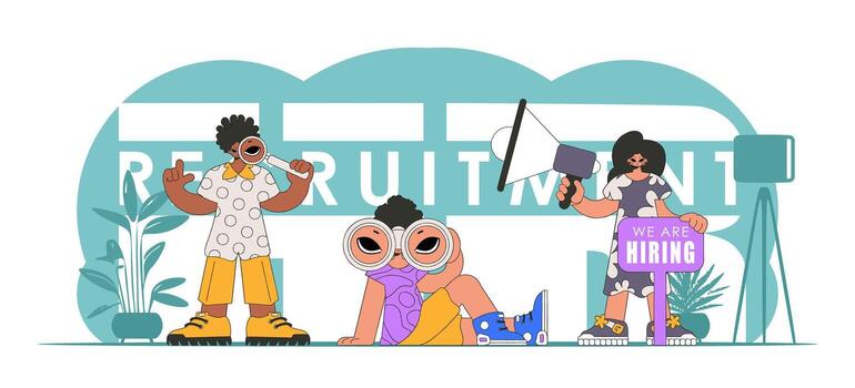 The concept of workers in the field of HR. The team working in the field of Recruitment. vector