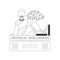 AI guy and server featuring AI theme in linear style vector