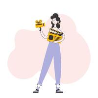 Girl blogger. The concept of social networking. Line art style. Isolated. . vector