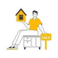 Male realtor. Linear trendy style. Isolated. Vector illustration.