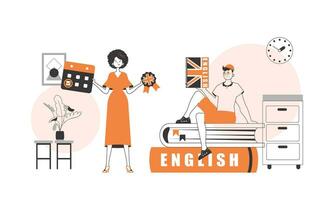Girl and guy English teacher. The concept of learning a foreign language. Lineart modern style. vector