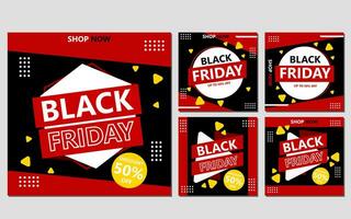 un conjunto de negro viernes pancartas con rojo y negro geométrico formas ideal para promoviendo ventas y descuentos durante el negro viernes compras evento. vector