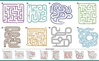 maze puzzle activities graphs set with solutions vector