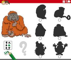 sombra juego con dibujos animados orangután animal personaje vector