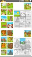 jigsaw puzzle games set with animal characters vector