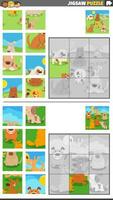 jigsaw puzzle activities set with dogs animal characters vector