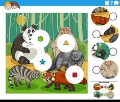 partido piezas juego con dibujos animados animal caracteres vector