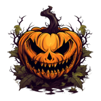 Cartoon Style Halloween Scary Pumpkin No Background Image Applicable to any Context Perfect for Print on Demand Merchandise AI Generative png