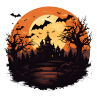 Cartoon Style Halloween Bats Halloween Haunted House No Background Applicable to any Context Perfect for Print on Demand Merchandise AI Generative png