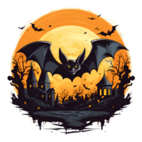 Cartoon Style Halloween Bats Halloween Haunted House No Background Applicable to any Context Perfect for Print on Demand Merchandise AI Generative png