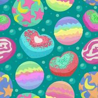 Vector seamless pattern with bath bombs and bubbles