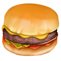 ai generado hamburguesa con carne de res, arte hamburguesa, queso, vegetales y tomate, petróleo pintar, digital pintar png