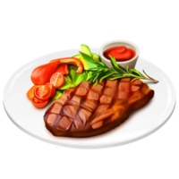 AI Generated Beef steak on plate oil paint style, digital paint png