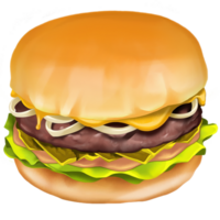 AI Generated Burger with beef, craft burger, cheese, vegetables and tomato, oil paint, digital paint png