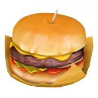 ai generado hamburguesa con carne de res, arte hamburguesa, queso, vegetales y tomate, petróleo pintar estilo, digital pintar png