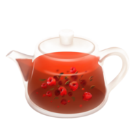 AI Generated Glass Tea Pot with strawberry, oil paint style, digital paint png