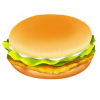 ai genererad burger med kyckling, hantverk hamburgare, grönsaker och tomat, olja måla, digital måla png