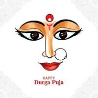 hermosa Durga cara en contento Durga puja subh navratri tarjeta antecedentes vector