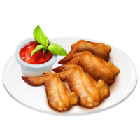 AI Generated Chicken wings on plate oil paint style, digital paint png