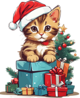 gatito vestir Papa Noel sombrero con Navidad decoración png ai generativo