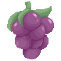 Isolated cute purple grape with green leaf in autumn and pixel art style png