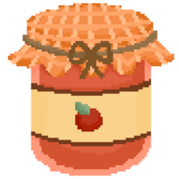 Isolated cute jar of red apple jam in pixel art png