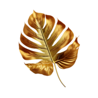 Golden tropical leaf isolated on transparent background, created with generative AI png