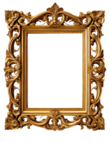 Antique gold picture frame isolated on transparent background, created with generative AI png