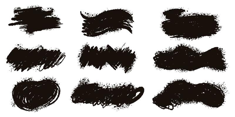 Black splash collection. Ink stain. Spray paint the shape with stain. Set of spray paint elements. black ink splash lines and drops. Paint brush, stroke vector set. Spray paint the shape with stain.