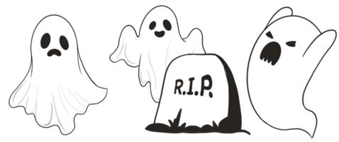 A set of three cute Ghosts Sheet In scary mood, cartoon style. png